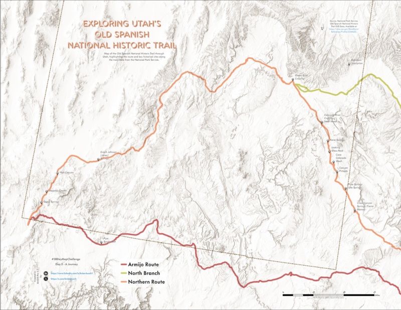 Map of the Old Spanish National Historic Trail through Utah.